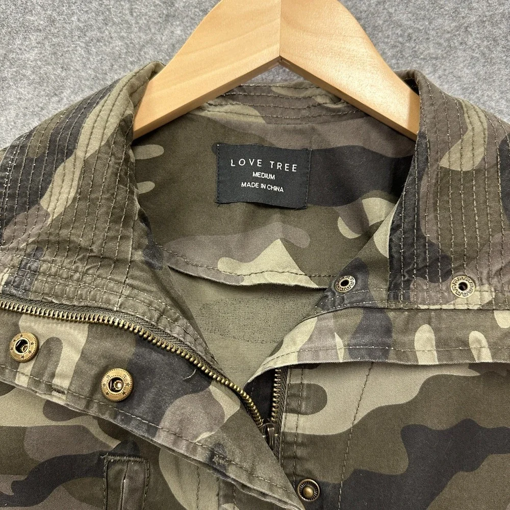 Love Tree Jacket Womens M Utility Military Style Camo Full‎ Zip Snap Pockets
